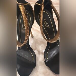 Great Condition- authentic gucci black/gold suede sandals 36 1/2 size 6.5/7 US